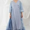 YAVI Blue Angrakha Printed Dress