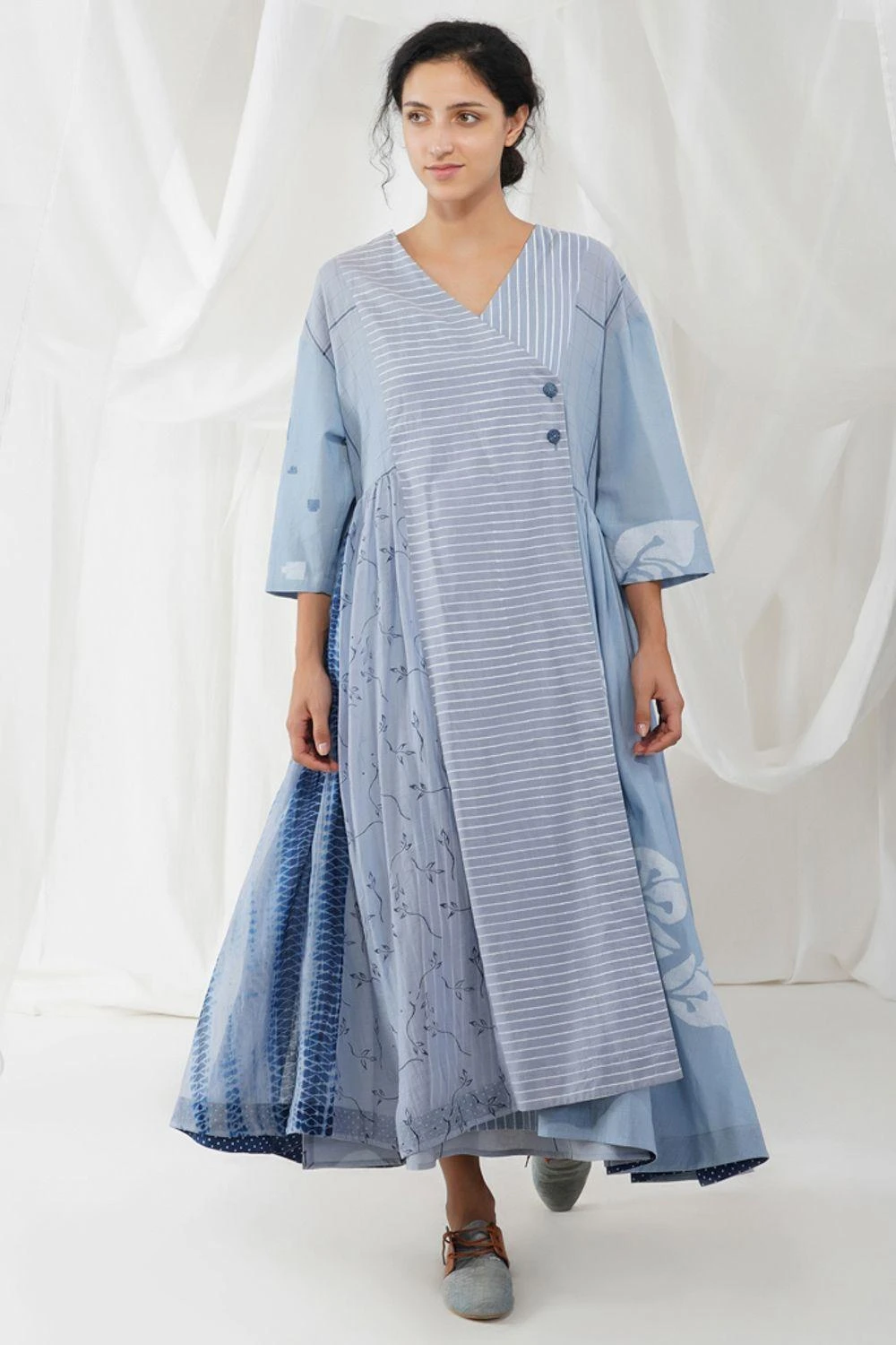 YAVI Blue Angrakha Printed Dress 3 YAVI Blue Angrakha Printed Dress