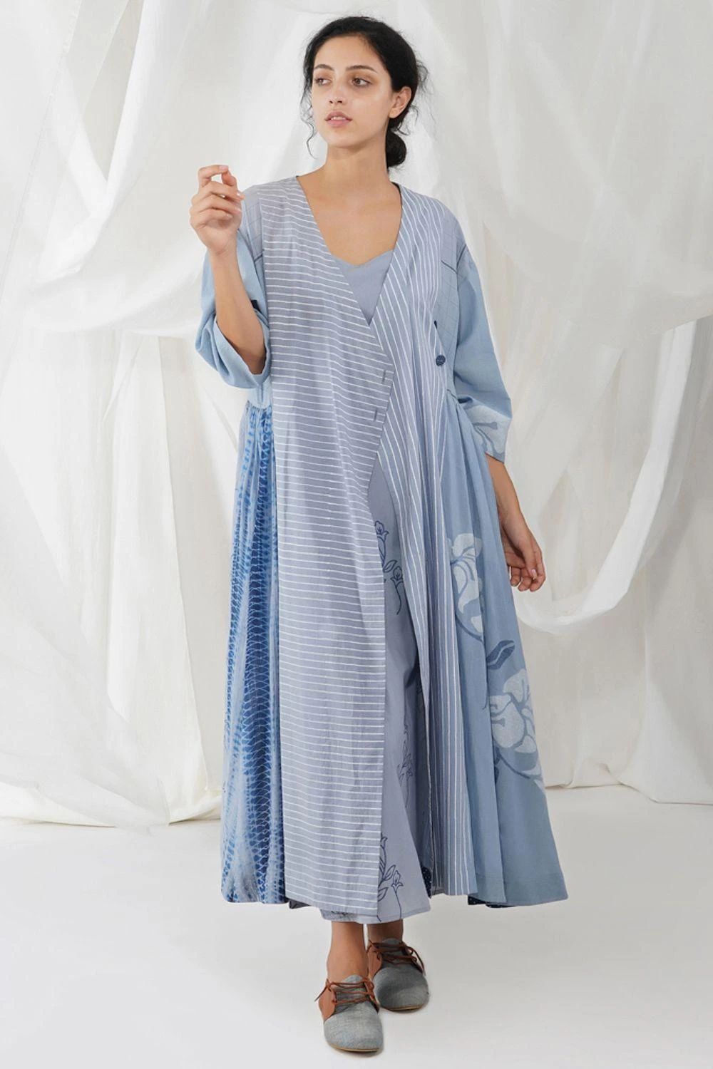 YAVI Blue Angrakha Printed Dress 4 YAVI Blue Angrakha Printed Dress - Image 2