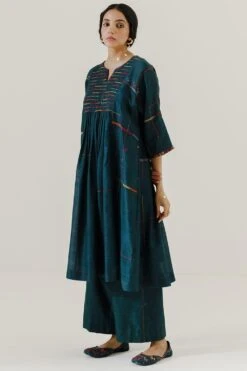 Sunira Designs Green Mool Dress With Kimono Style Sleeves