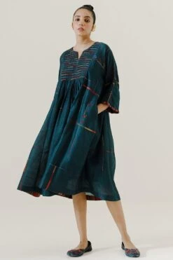 Sunira Designs Green Mool Dress With Kimono Style Sleeves -Echoo Clothing Shop 197sun11 7