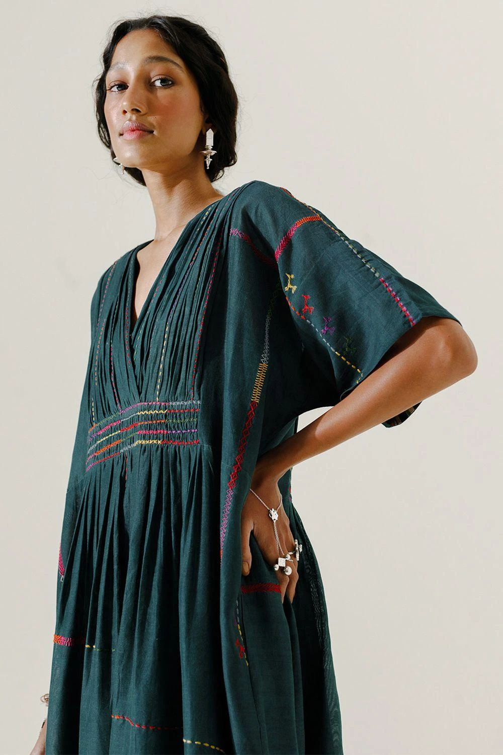 Sunira Designs Green Mool Kaftan Midi Dress 6 Sunira Designs Green Mool Kaftan Midi Dress - Image 4