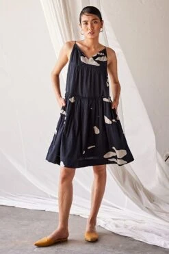 Khara Kapas Black Terracotta Print Tiered Dress