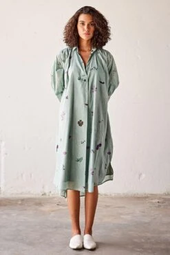 Khara Kapas Cadet Blue Collared Dress