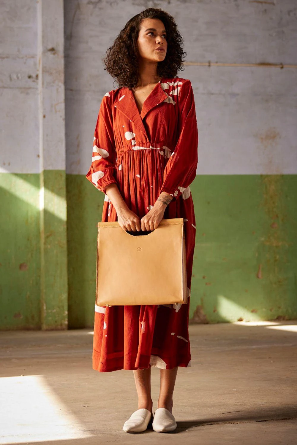 Khara Kapas Brick Red Floral Midi Dress 3 Khara Kapas Brick Red Floral Midi Dress