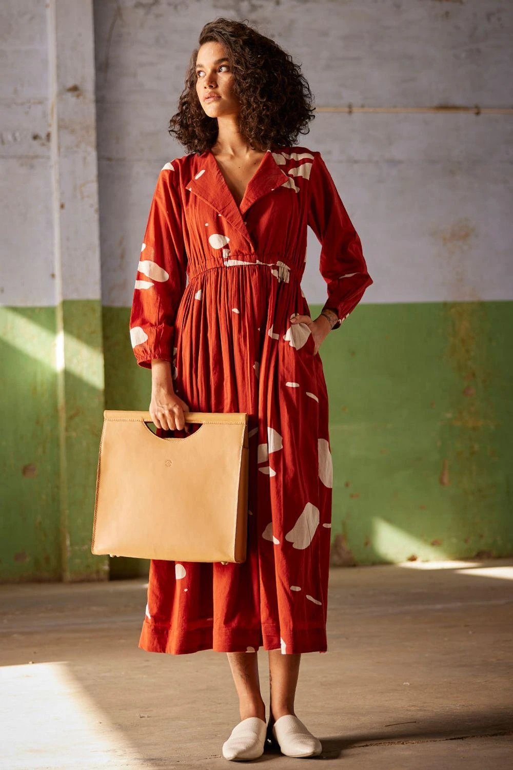 Khara Kapas Brick Red Floral Midi Dress 5 Khara Kapas Brick Red Floral Midi Dress - Image 3