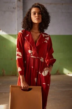 Khara Kapas Brick Red Floral Midi Dress 10 Khara Kapas Brick Red Floral Midi Dress -Echoo Clothing Shop 19923kk38 4