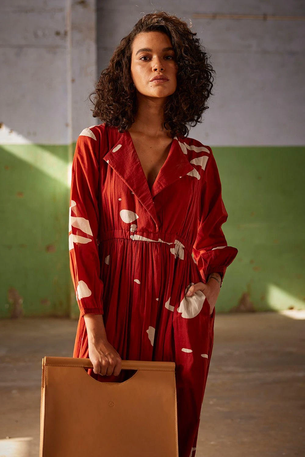 Khara Kapas Brick Red Floral Midi Dress 6 Khara Kapas Brick Red Floral Midi Dress - Image 4