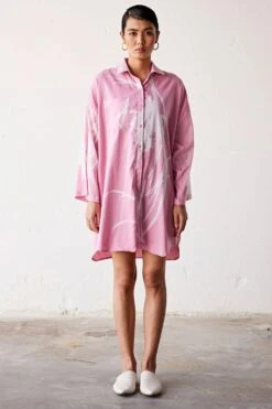 Khara Kapas Pale Pink Floral Shirt Dress