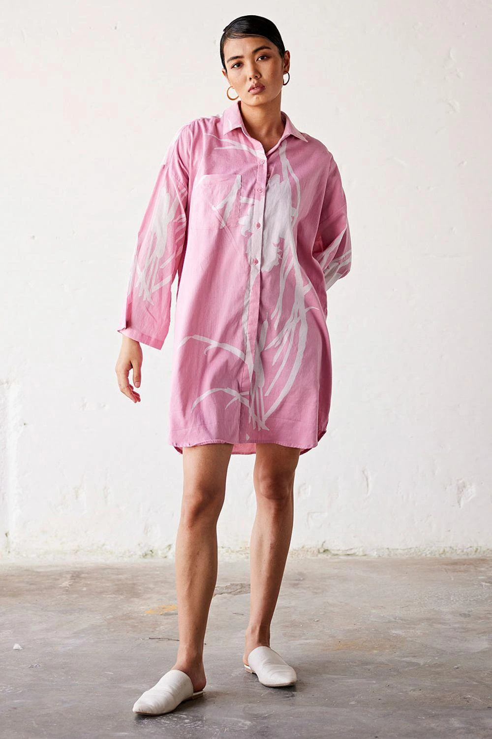 Khara Kapas Pale Pink Floral Shirt Dress 4 Khara Kapas Pale Pink Floral Shirt Dress - Image 2