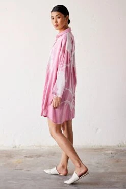 Khara Kapas Pale Pink Floral Shirt Dress 8 Khara Kapas Pale Pink Floral Shirt Dress -Echoo Clothing Shop 19923kk43 3