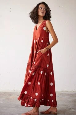 Khara Kapas Brick Red Tie Dyed Maxi Dress 8 Khara Kapas Brick Red Tie Dyed Maxi Dress -Echoo Clothing Shop 19923kk44 3
