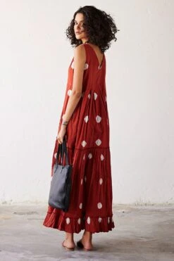Khara Kapas Brick Red Tie Dyed Maxi Dress 9 Khara Kapas Brick Red Tie Dyed Maxi Dress -Echoo Clothing Shop 19923kk44 4