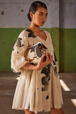 Khara Kapas Off White Art Printed Dress -Echoo Clothing Shop 19923kk45 3