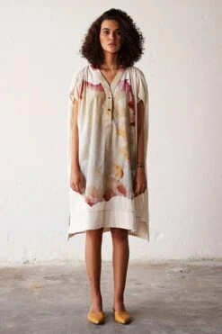 Khara Kapas Off White Abstract Printed Kaftan Dress