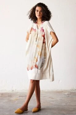 Khara Kapas Off White Abstract Printed Kaftan Dress -Echoo Clothing Shop 19923kk48 4