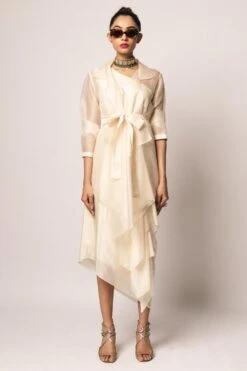 REIK Ivory Mimosa Draped Dress Set