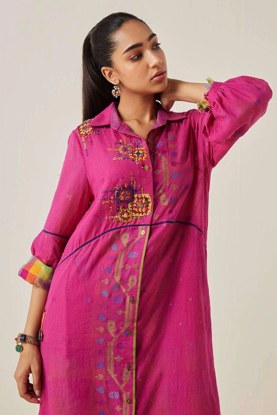 Sunira Designs Pink Gulzaar Shirt Dress 7 Sunira Designs Pink Gulzaar Shirt Dress - Image 5