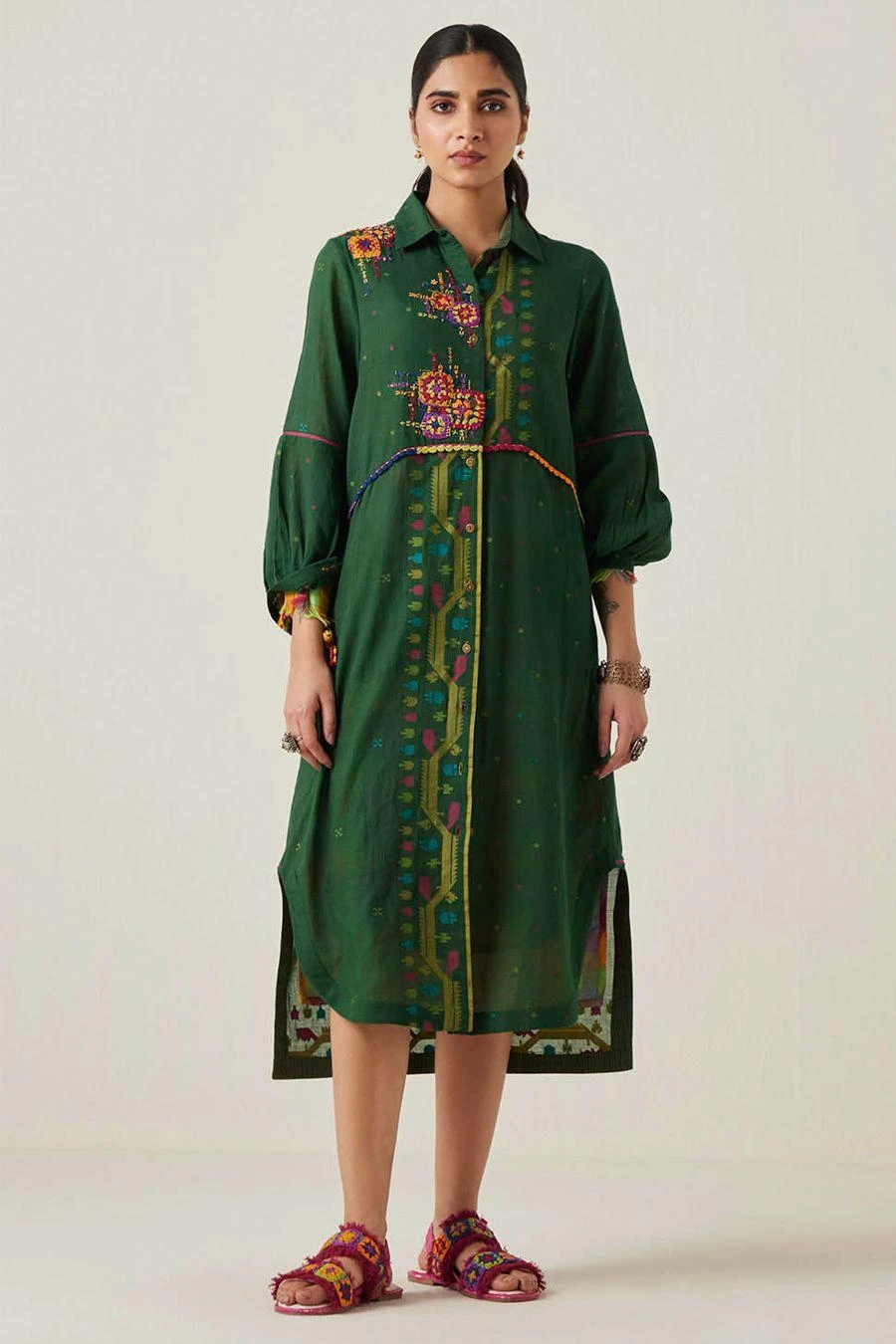 Sunira Designs Green Gulzaar Shirt Dress 4 Sunira Designs Green Gulzaar Shirt Dress - Image 2
