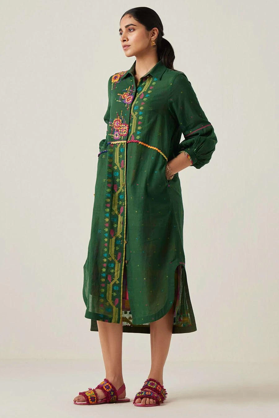 Sunira Designs Green Gulzaar Shirt Dress 5 Sunira Designs Green Gulzaar Shirt Dress - Image 3