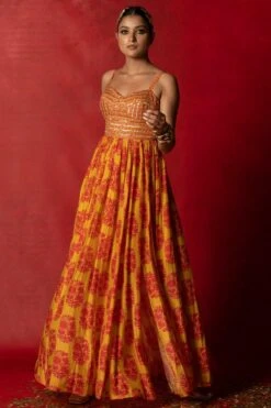 Pooja Keyur Yellow Aari Embroidered Maxi Dress -Echoo Clothing Shop 229pk31 2
