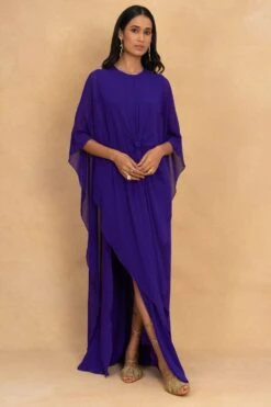 Stephany Purple Front Knot Kaftan Dress