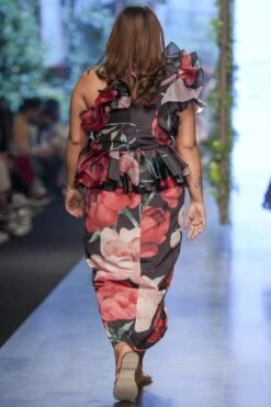 Gauri & Nainika Pink & Red Floating Peony One Shoulder Dress -Echoo Clothing Shop 2311gn24 4