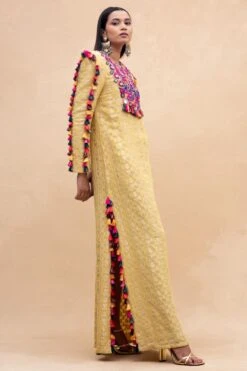 Payal Singhal Yellow Embroidered Dress With Multicolour Tassels -Echoo Clothing Shop 232pys3 3