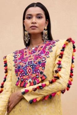 Payal Singhal Yellow Embroidered Dress With Multicolour Tassels -Echoo Clothing Shop 232pys3 4