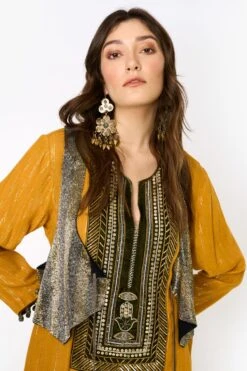 Heirloom By Rara Avis Yellow Ochre Embroidered Column Dress -Echoo Clothing Shop 23rh34 3 1