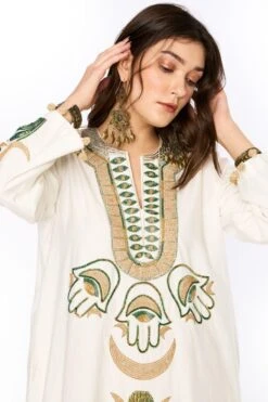 Heirloom By Rara Avis Off White Hamsa Embroidered Column Dress -Echoo Clothing Shop 23rh45 3