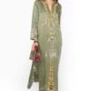 Heirloom By Rara Avis Sage Green Hamsa Embroidered Column Dress -Echoo Clothing Shop 23rh48 1