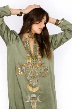 Heirloom By Rara Avis Sage Green Hamsa Embroidered Column Dress -Echoo Clothing Shop 23rh48 4