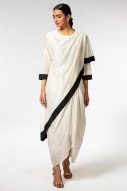 Aikeyah White Asymmetric Drape Dress