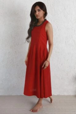 Kishmish Deep Red Smocked Dress -Echoo Clothing Shop 240523km08 3