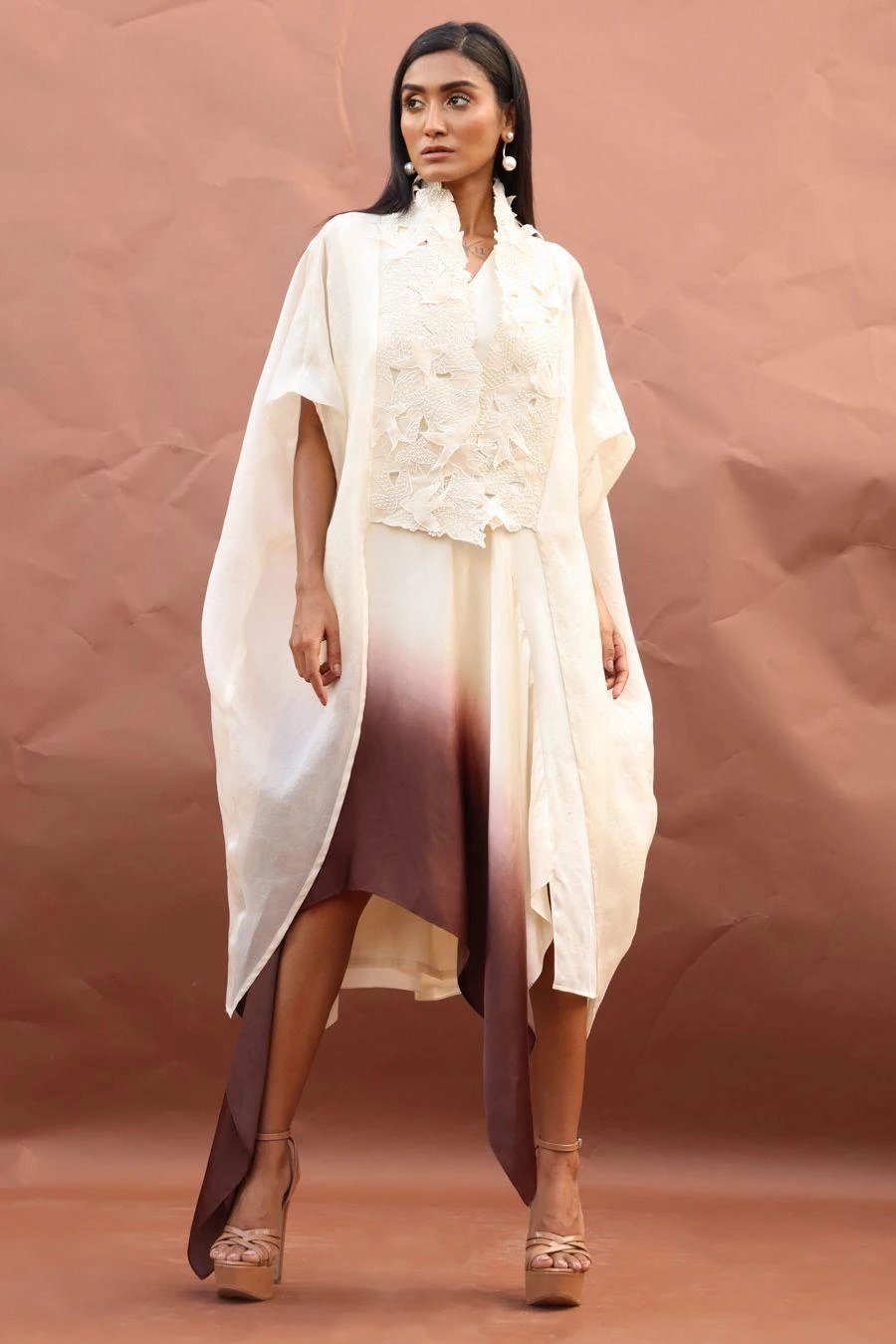 Richa Khemka Beige & Brown Cutwork Kaftan & An Ombre Dress 3 Richa Khemka Beige & Brown Cutwork Kaftan & An Ombre Dress