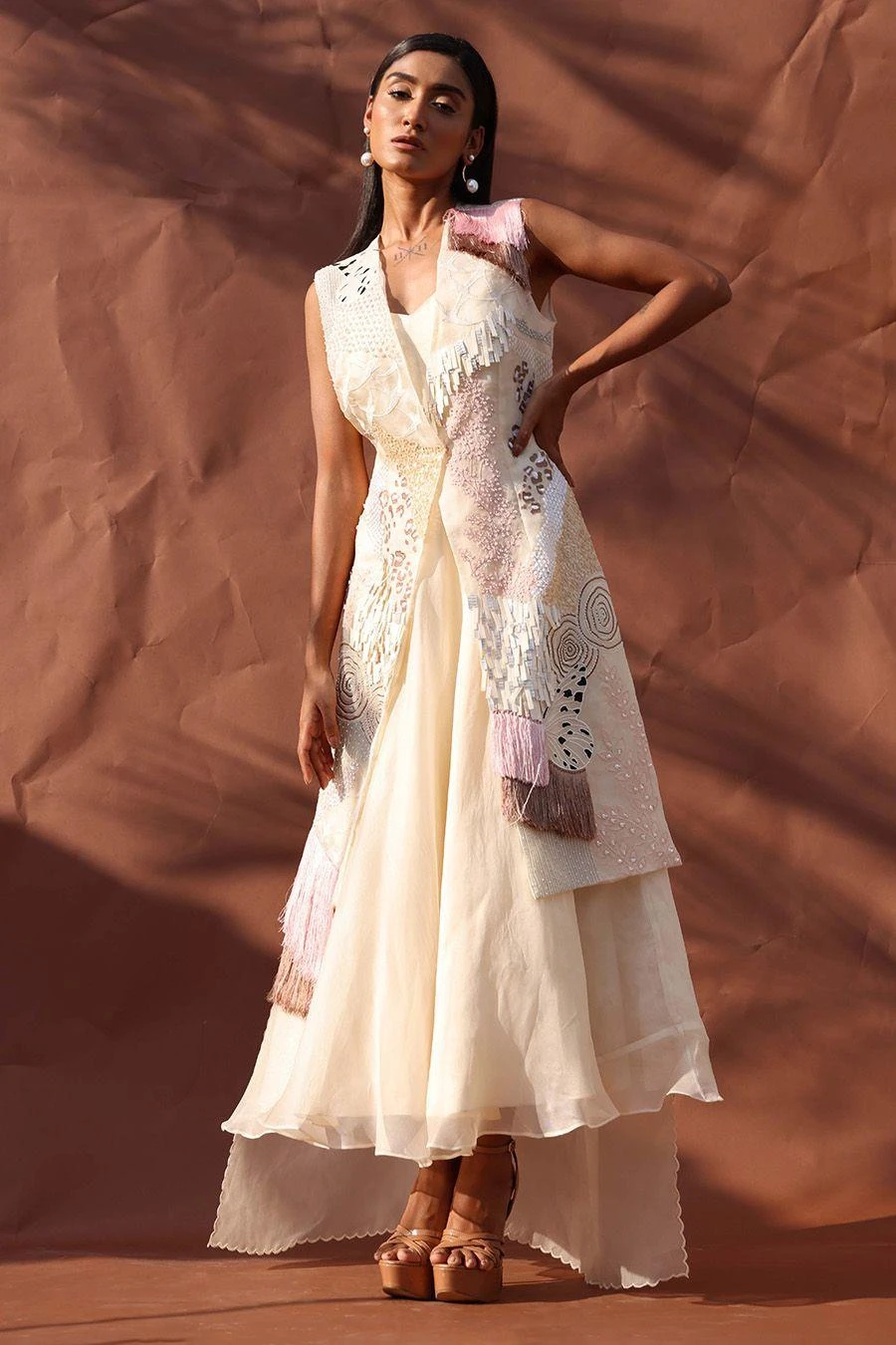 Richa Khemka Ivory Tassel Forrest Jacket And Midi Dress 3 Richa Khemka Ivory Tassel Forrest Jacket And Midi Dress