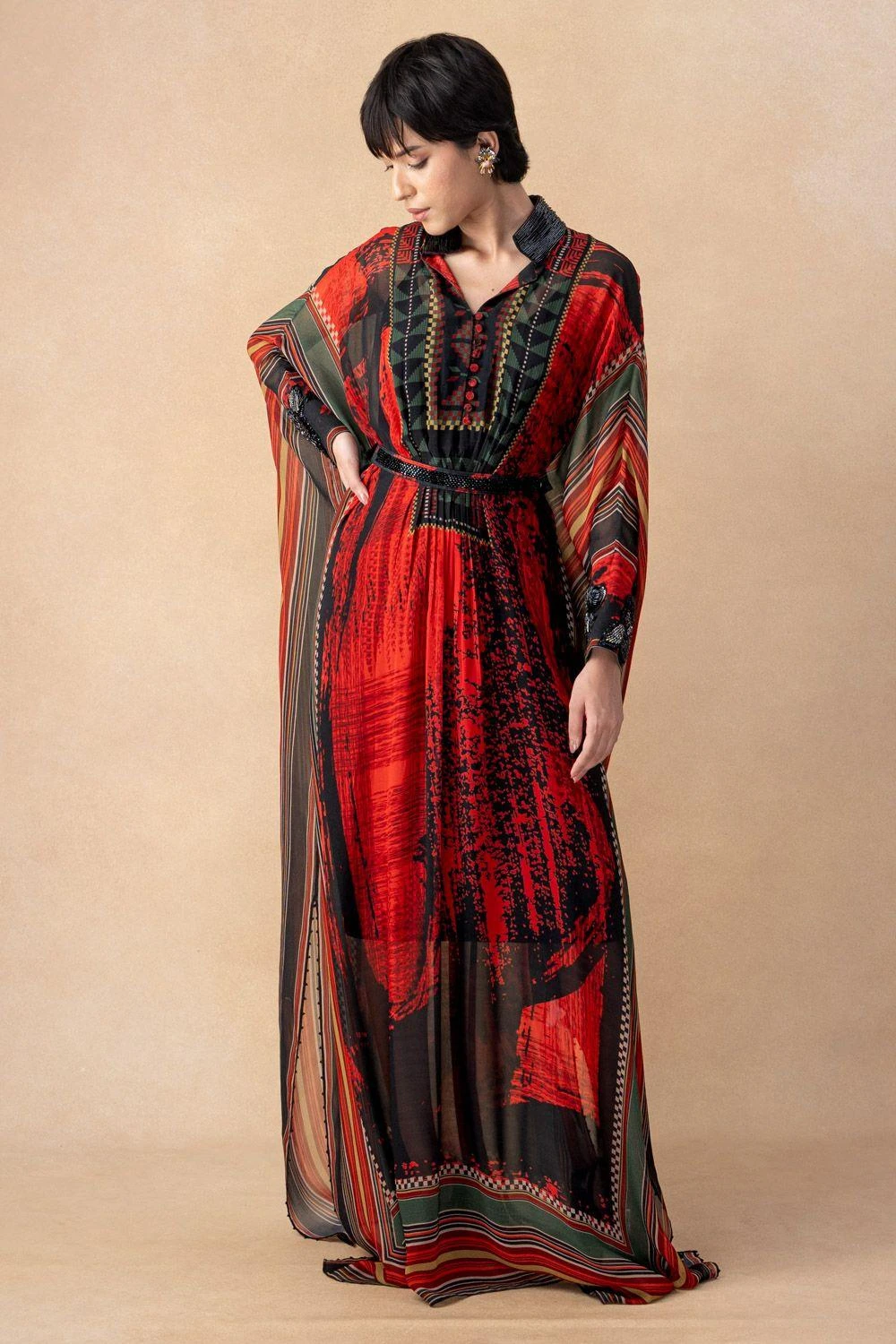 Nikita Mhaisalkar Red & Black Abstract Printed Maxi Dress 3 Nikita Mhaisalkar Red & Black Abstract Printed Maxi Dress