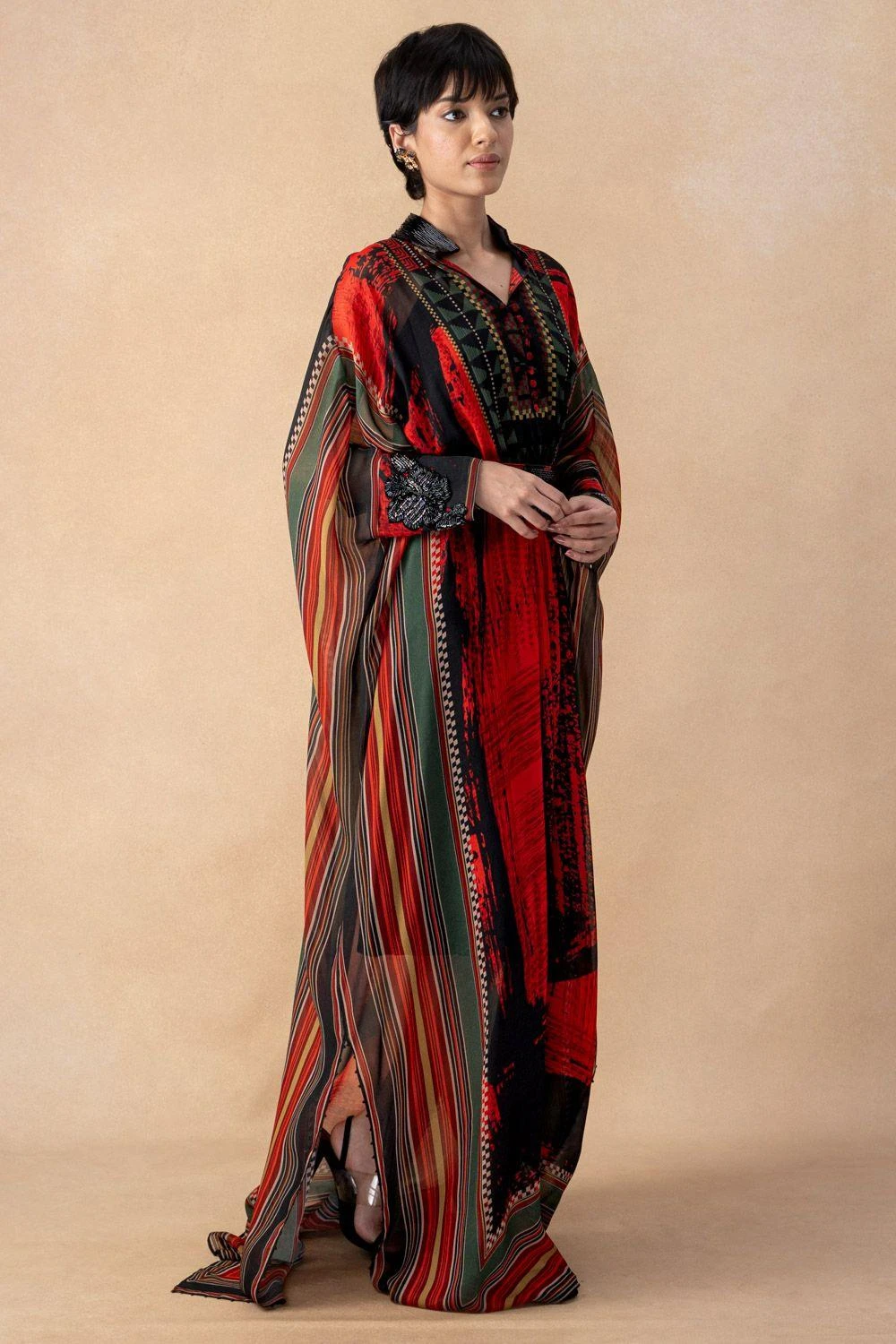 Nikita Mhaisalkar Red & Black Abstract Printed Maxi Dress 5 Nikita Mhaisalkar Red & Black Abstract Printed Maxi Dress - Image 3