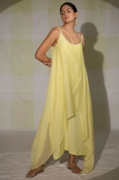 Deep Thee Lemon Yellow Hand Embroidered Slip Dress