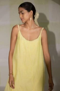 Deep Thee Lemon Yellow Hand Embroidered Slip Dress -Echoo Clothing Shop 25dt2 3