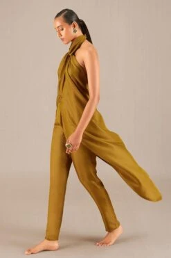 AMPM Ezra Earthy Brown Silk Dress Top-pant Set -Echoo Clothing Shop 261223ampm9 3