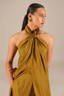 AMPM Ezra Earthy Brown Silk Dress Top-pant Set -Echoo Clothing Shop 261223ampm9 4