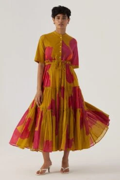 YAM Pink Poppies Tiered Dress