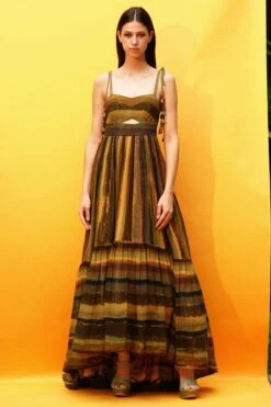 Nikita Mhaisalkar Green Stripe Print Cutout High Low Dress