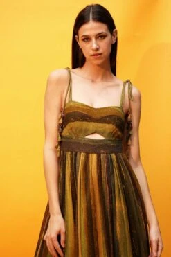 Nikita Mhaisalkar Green Stripe Print Cutout High Low Dress 10 Nikita Mhaisalkar Green Stripe Print Cutout High Low Dress -Echoo Clothing Shop 2710nm58 4