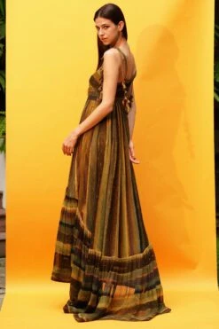 Nikita Mhaisalkar Green Stripe Print Cutout High Low Dress 11 Nikita Mhaisalkar Green Stripe Print Cutout High Low Dress -Echoo Clothing Shop 2710nm58 5