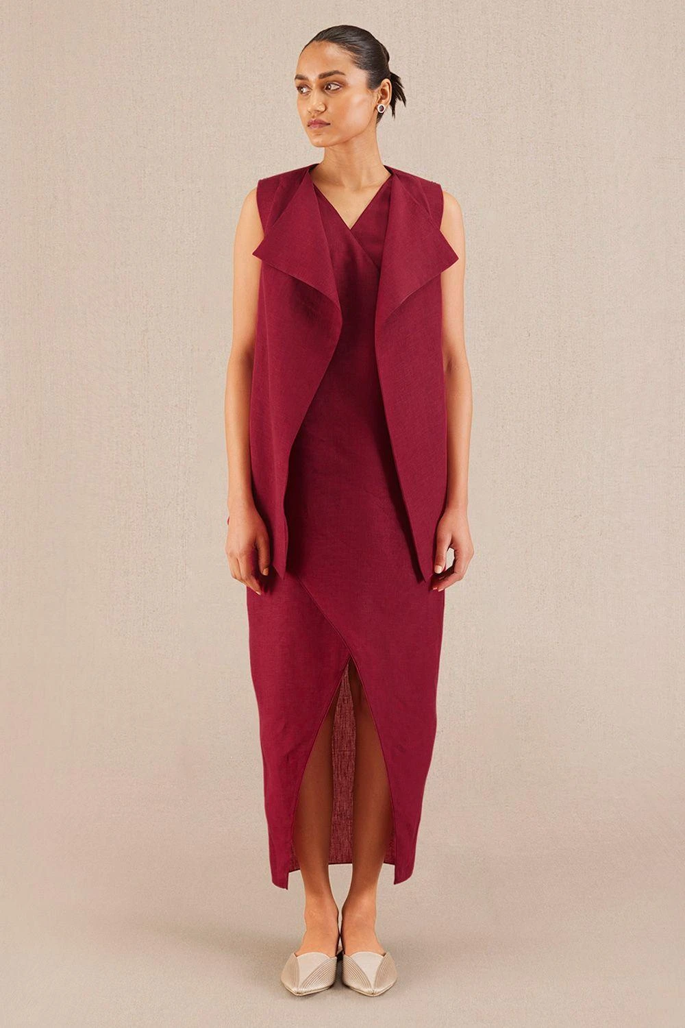 AMPM Mila Rich Merlot Linen Jacket-dress Set 3 AMPM Mila Rich Merlot Linen Jacket-dress Set