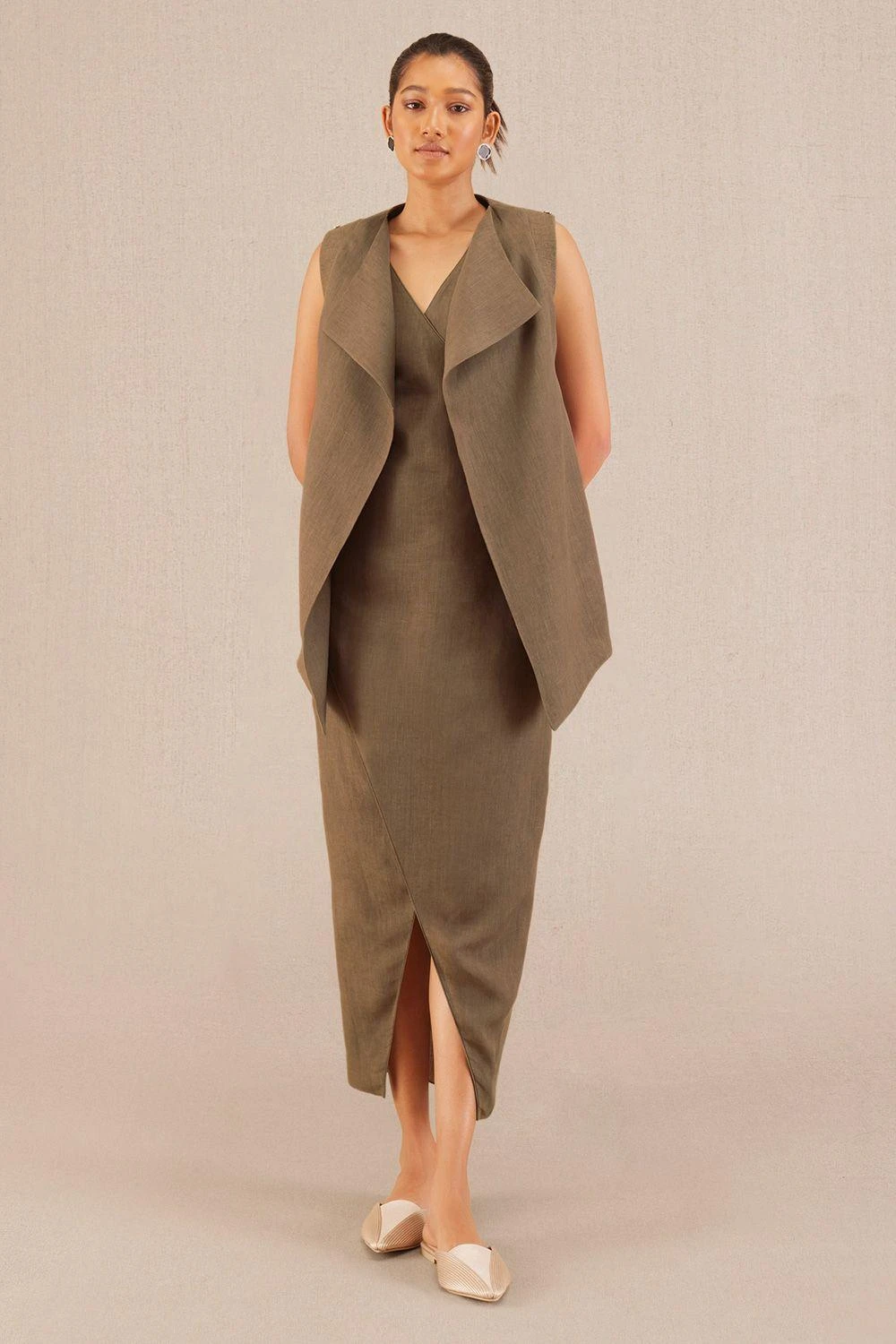 AMPM Mila Natural Brown Linen Jacket-dress Set 3 AMPM Mila Natural Brown Linen Jacket-dress Set
