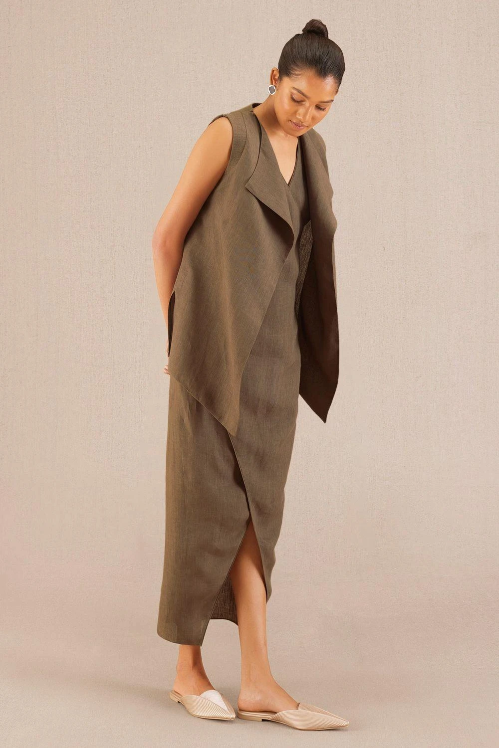 AMPM Mila Natural Brown Linen Jacket-dress Set 4 AMPM Mila Natural Brown Linen Jacket-dress Set - Image 2